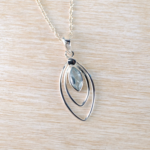 Marquise Shaped Silver and Blue Topaz Pendant.