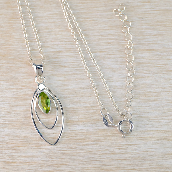 Marquise Shaped Peridot and Silver Pendant.