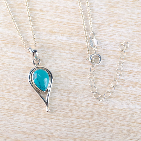 Silver and Tear Drop Shaped Turquoise Pendant.