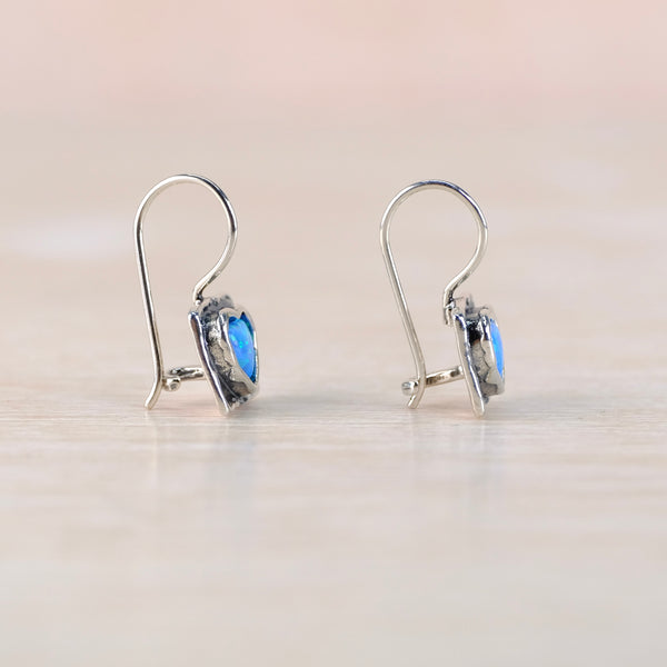 Silver Square Earrings with Heart-Shaped Opal.