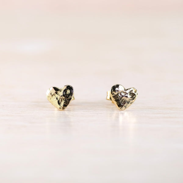 Textured Gold Plated Heart Stud Earrings by JB Designs.