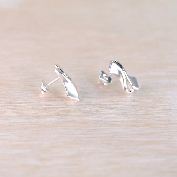 Satin and Polished Twist Silver Stud Earrings by JB Designs.