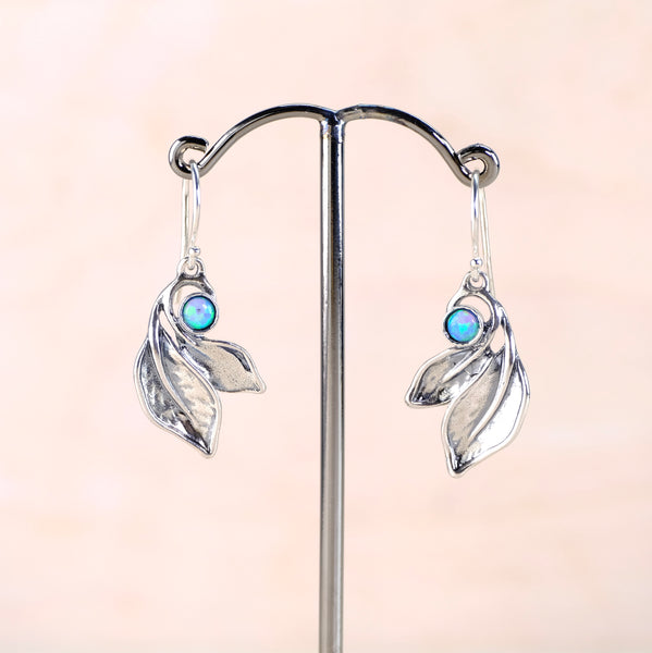 Opal and Silver 'Leaf ' Design Earrings by JB Designs