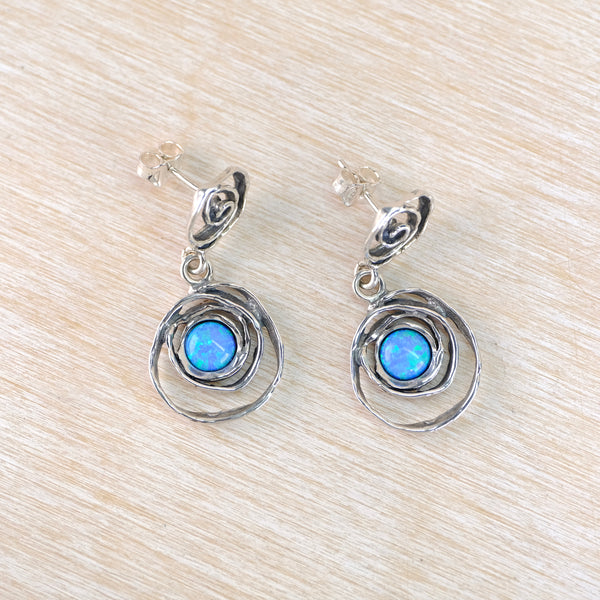 Opal and Silver Spiral Earrings