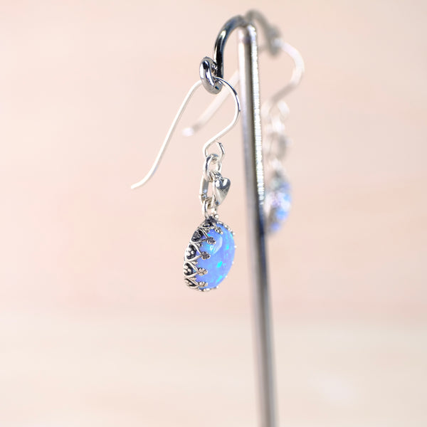 Round Opal and  Sterling Silver Drop Earrings.
