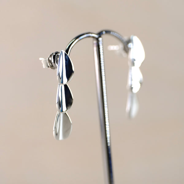 Three Tier Polished Silver Drop Earrings by JB Designs.