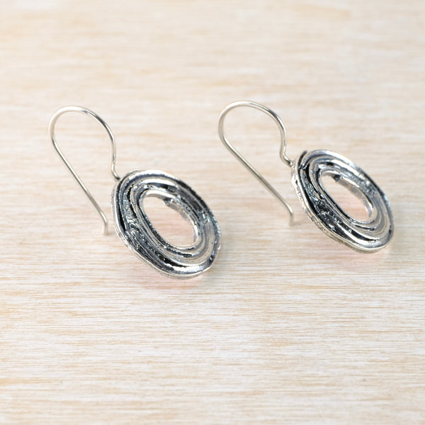 Textured Silver Round Drop Earrings by JB Designs.