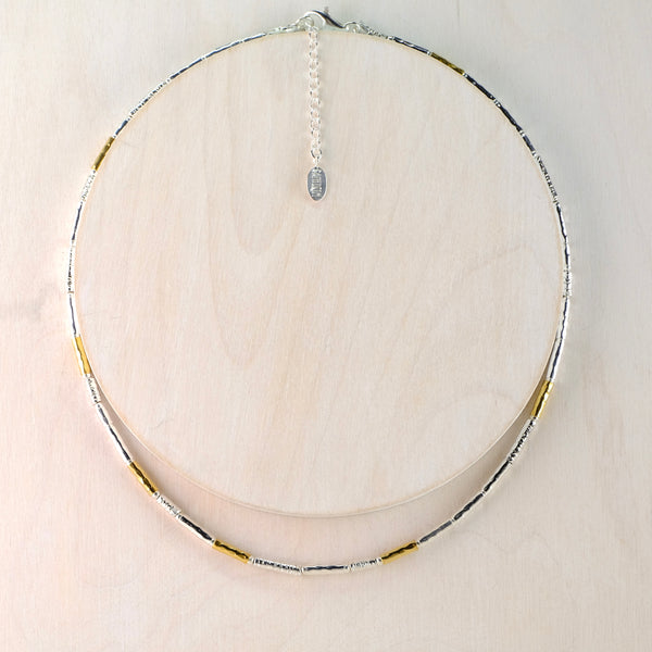Fine Cylindrical Linked Sterling Silver and Rolled Gold Necklace by JB Designs.