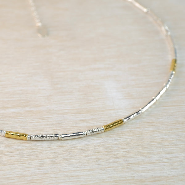 Fine Cylindrical Linked Sterling Silver and Rolled Gold Necklace by JB Designs.