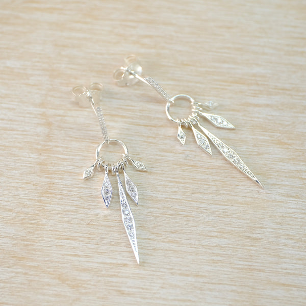 Sterling Silver and CZ Pavé Set Dangly Earrings.