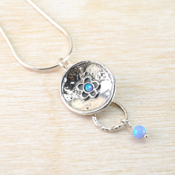 Silver Circles and Opal Bead Drop Pendant.