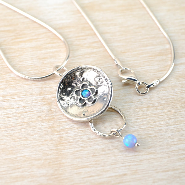 Silver Circles and Opal Bead Drop Pendant.