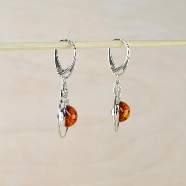 Cognac Amber in Sterling Silver Circle Earrings.