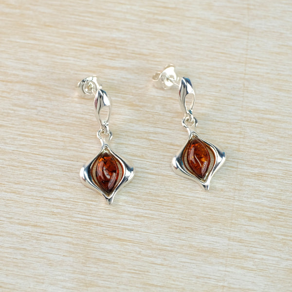 Marquise Shaped Amber in Silver Drop Earrings.
