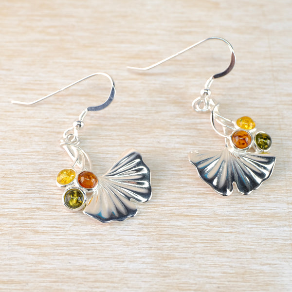 Three Colour Amber and Silver Earrings.