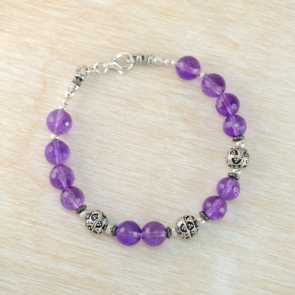 Sterling Silver and Amethyst Bead Bracelet by Emily Merrix.