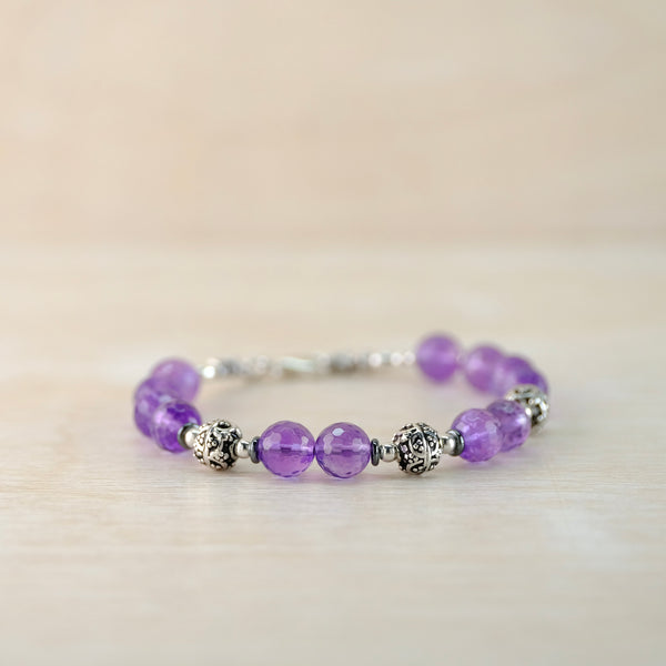 Sterling Silver and Amethyst Bead Bracelet by Emily Merrix.