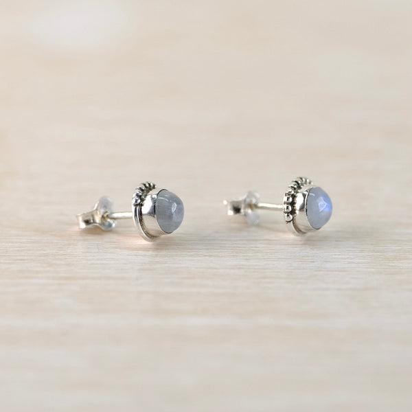Small Labradorite and Silver Stud Earrings.