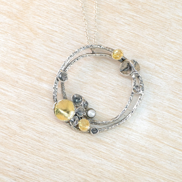 Silver, Pearl and Gold Plated Pendant by JB Designs.
