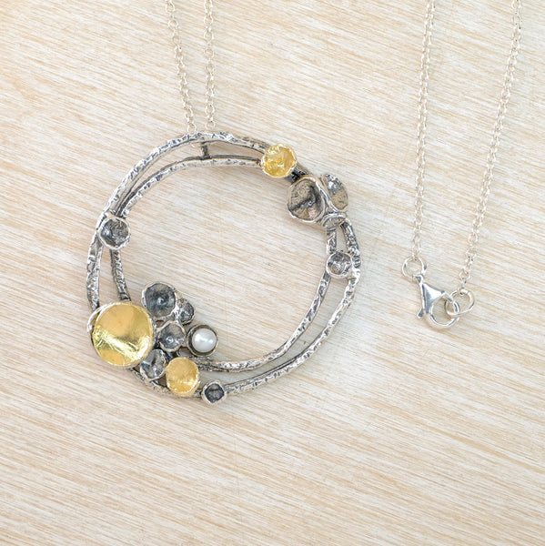 Silver, Pearl and Gold Plated Pendant by JB Designs.