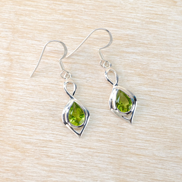Sterling Silver and Tear Drop Peridot Earrings.