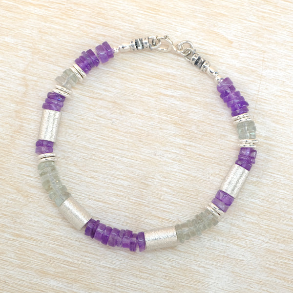 Sterling Silver, Amethyst and Green Amethyst Bead Bracelet by Emily Merrix.