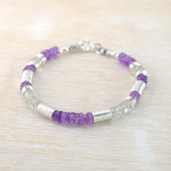 Sterling Silver, Amethyst and Green Amethyst Bead Bracelet by Emily Merrix.