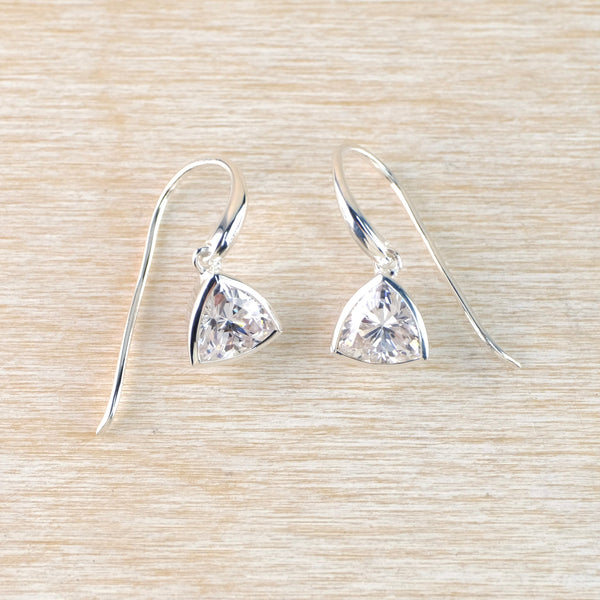 Silver and Trillion Cut CZ Drop Earrings by JB Designs.