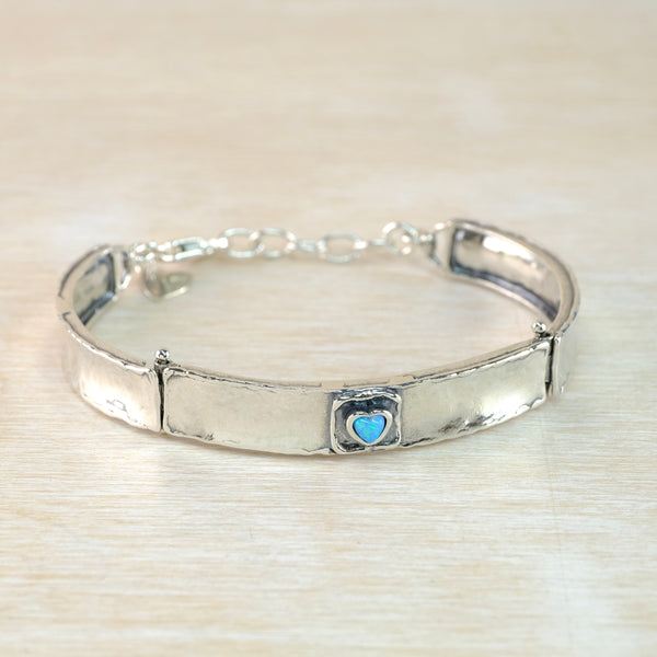 Sterling Silver and Opal Heart Bangle Bracelet.