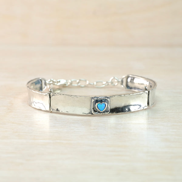 Sterling Silver and Opal Heart Bangle Bracelet.