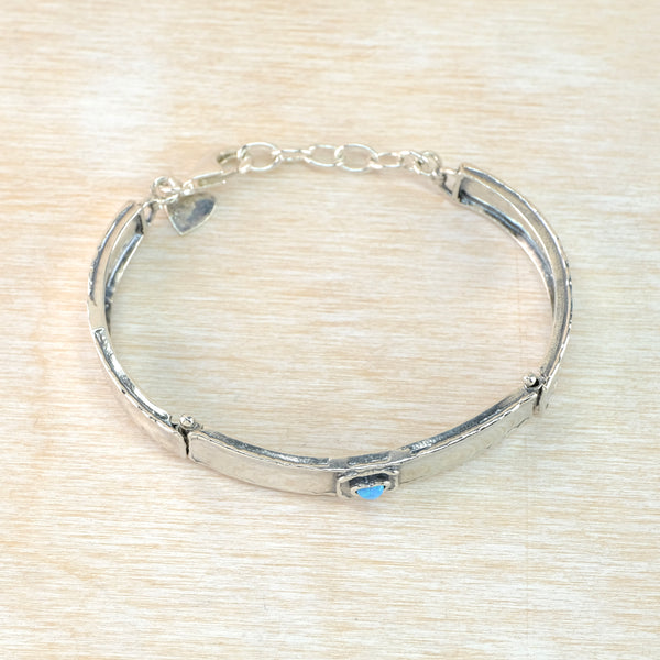 Sterling Silver and Opal Heart Bangle Bracelet.
