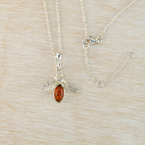 Sterling Silver and Amber Bee Design Pendant (Small)