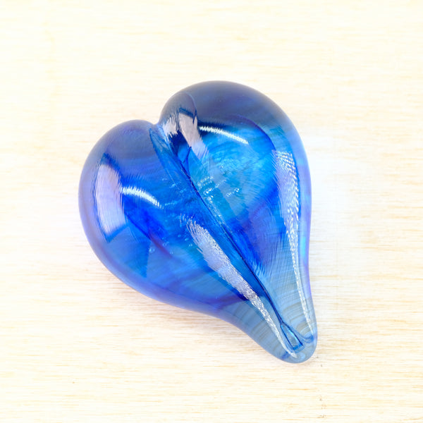 Blue Hand Made Blown Glass Heart Paperweight.