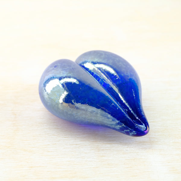 Metalic Blue Hand Made Blown Glass Heart Paperweight.