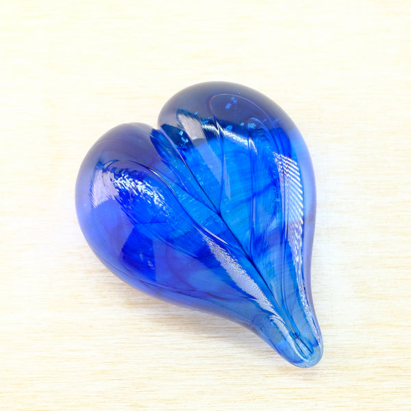 Blue Hand Made Blown Glass Heart Paperweight.