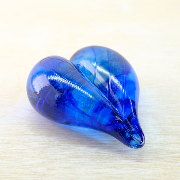 Blue Hand Made Blown Glass Heart Paperweight.