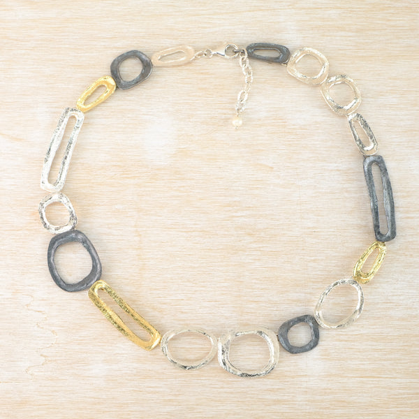 Satin Silver and Gold Plated Linked Necklace by JB Designs.