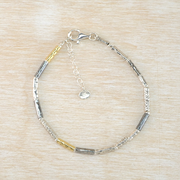 Fine Cylindrical Linked Sterling Silver and Gold Plated  Bracelet by JB Designs.