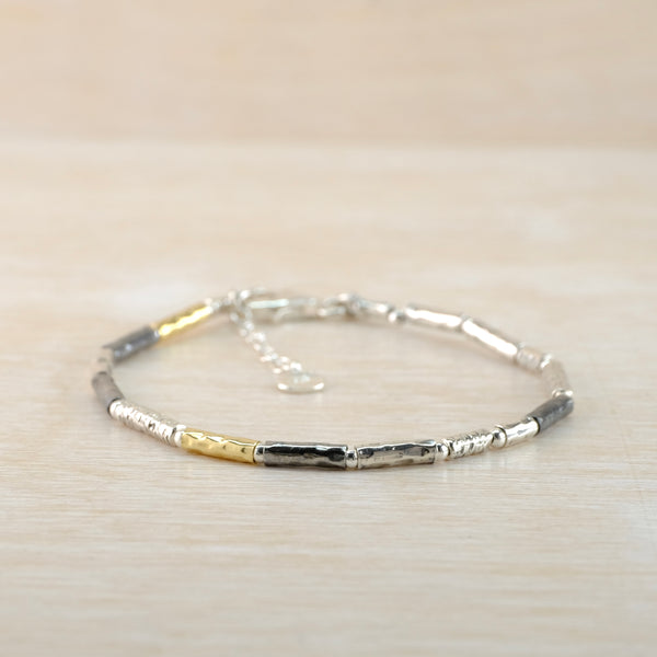 Fine Cylindrical Linked Sterling Silver and Gold Plated  Bracelet by JB Designs.