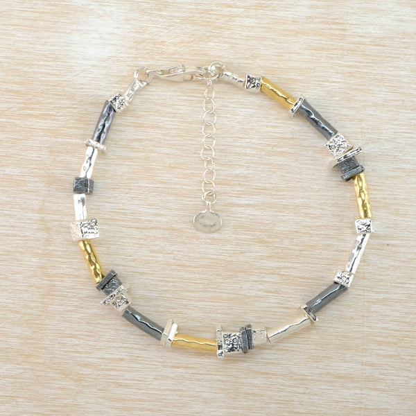 Contemporary Three Colour Sterling Silver Bracelet by JB Designs.