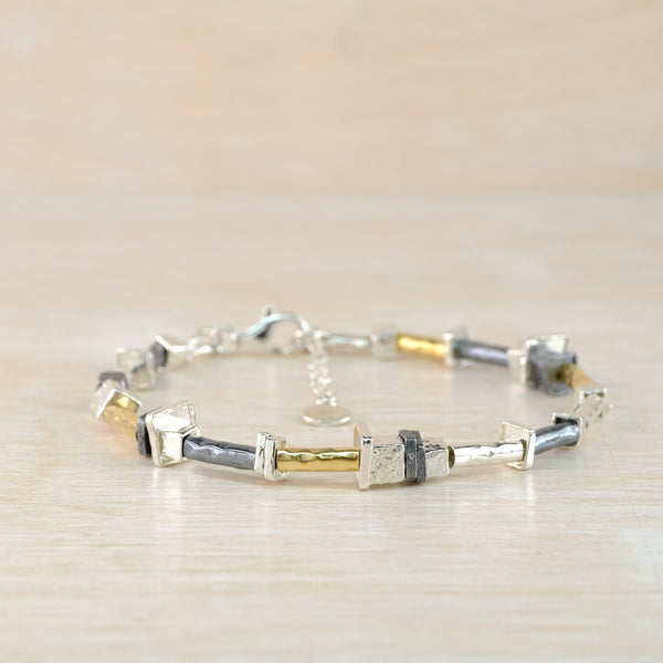 Contemporary Three Colour Sterling Silver Bracelet by JB Designs.