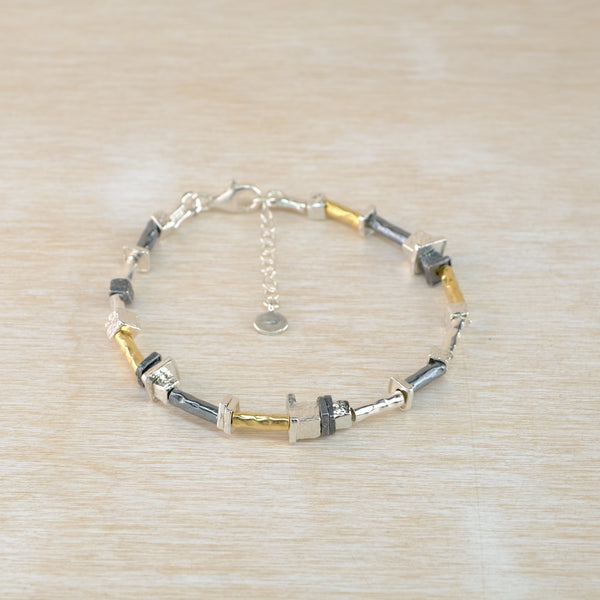 Contemporary Three Colour Sterling Silver Bracelet by JB Designs.