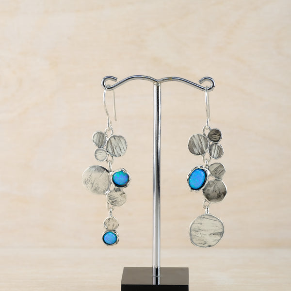 Asymmetric Multi Element Opal and Silver Earrings by JB Designs