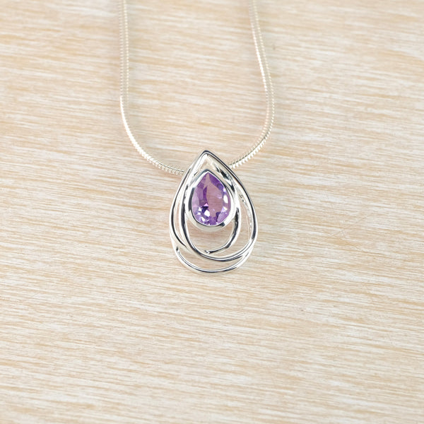 Tear Drop Sterling Silver and Amethyst Pendant.