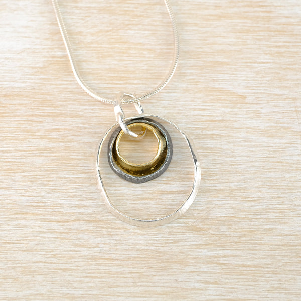 Sterling Silver and Gold Plated Triple Circle Pendant by JB Designs.