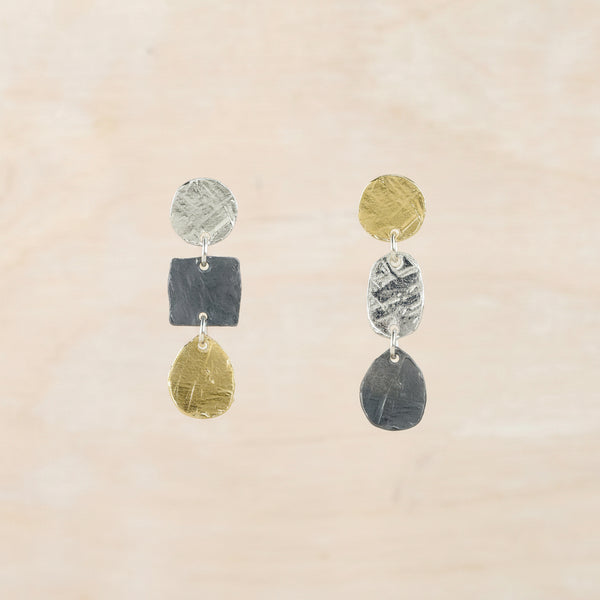 Asymmetric Silver and Gold Plated Earrings by JB Designs.