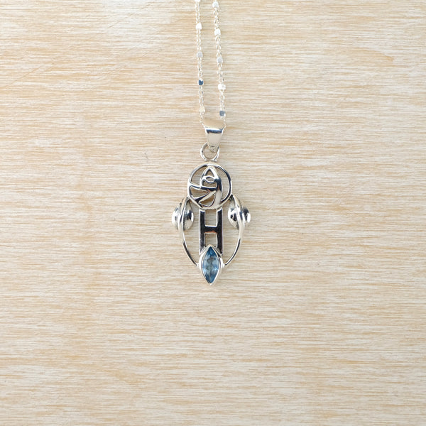 Vintage Sterling Silver Mackintosh Style Pendant with Blue Topaz.