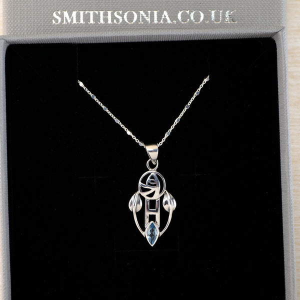 Vintage Sterling Silver Mackintosh Style Pendant with Blue Topaz.