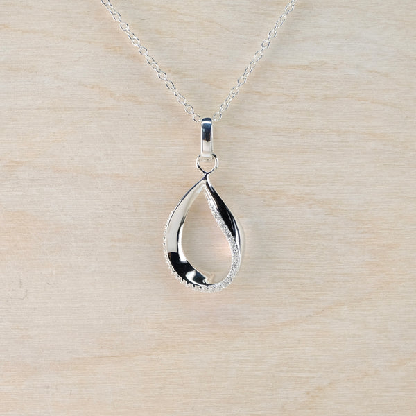 Silver Tear Drop Pendant with Cz Stones by 'Unique and Co'