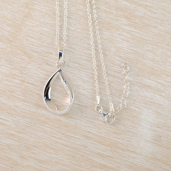 Silver Tear Drop Pendant with Cz Stones by 'Unique and Co'